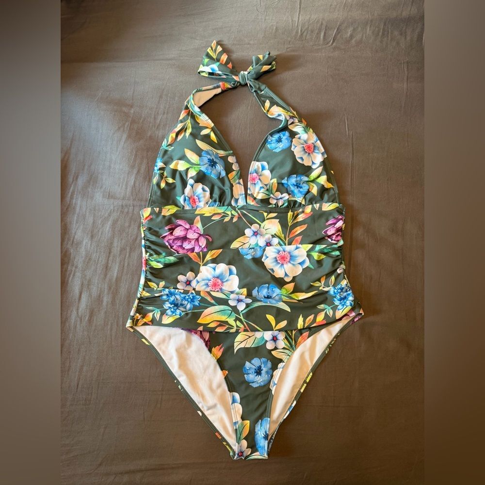 Floral Ruched tummy Halter One-Piece Swimsuit